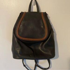 Derek Alexander Convertible Black Leather Backpack Brown Leather Trim